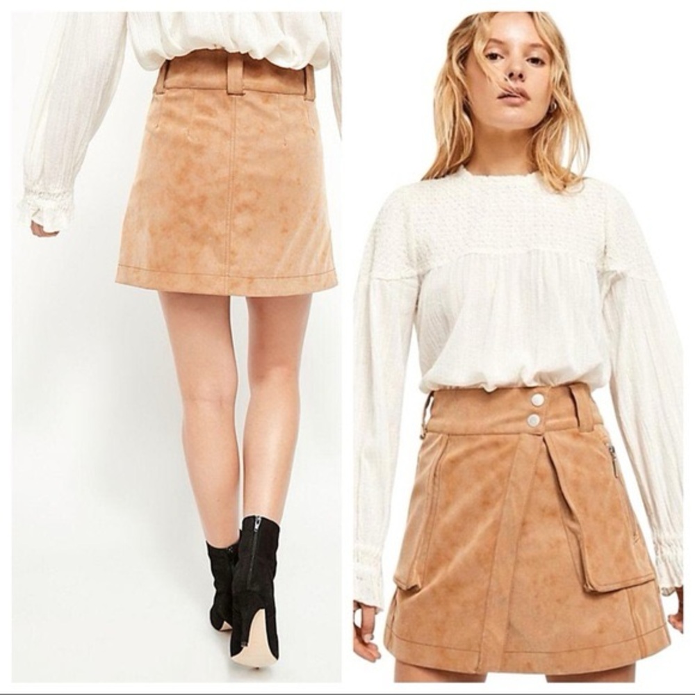 NWOT Free People tan Carson Utility faux leather wrap skirt size 4‎